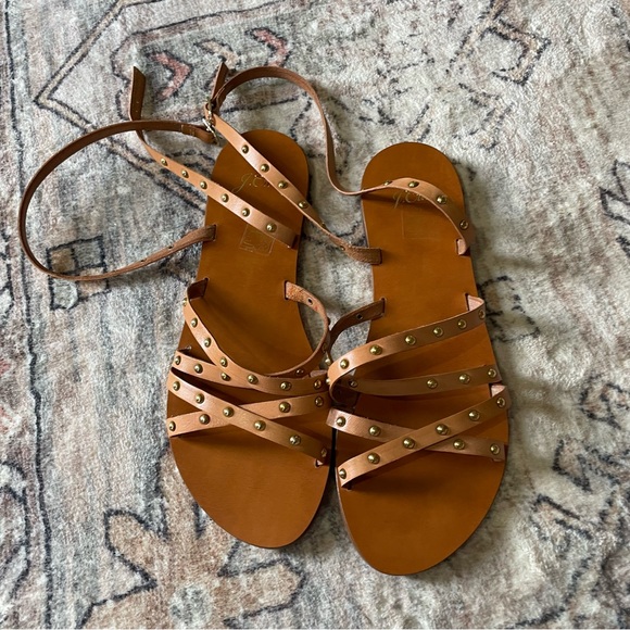 J. Crew Gianna Double Corps Brown Leather Strappy Studded Sandals in SIZE 10 - Picture 2 of 10